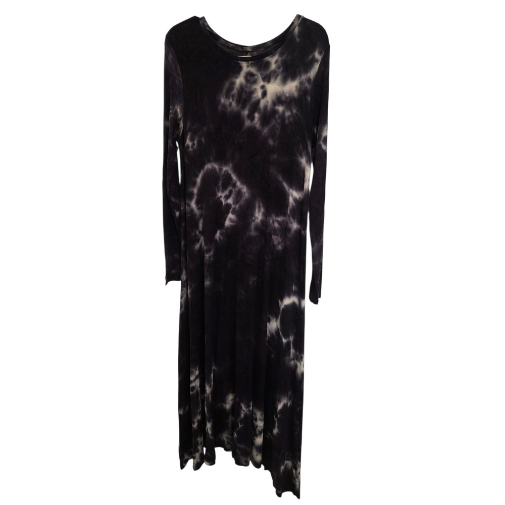 Natural Life Dark Blue White Tie Dye Long Sleeve Handkerchief Hem Maxi Dress Med - Picture 9 of 11